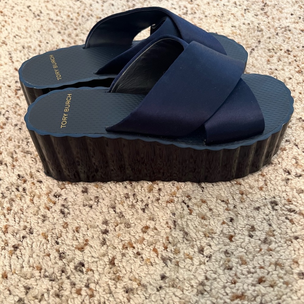 Tory Burch Navy Platform Sandals